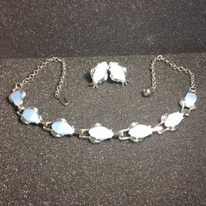 Baby blue/silver vintage necklace and earring set